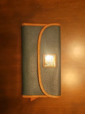 Dooney & Bourke Teal Pebbled Leather Wallet with Tan Trim